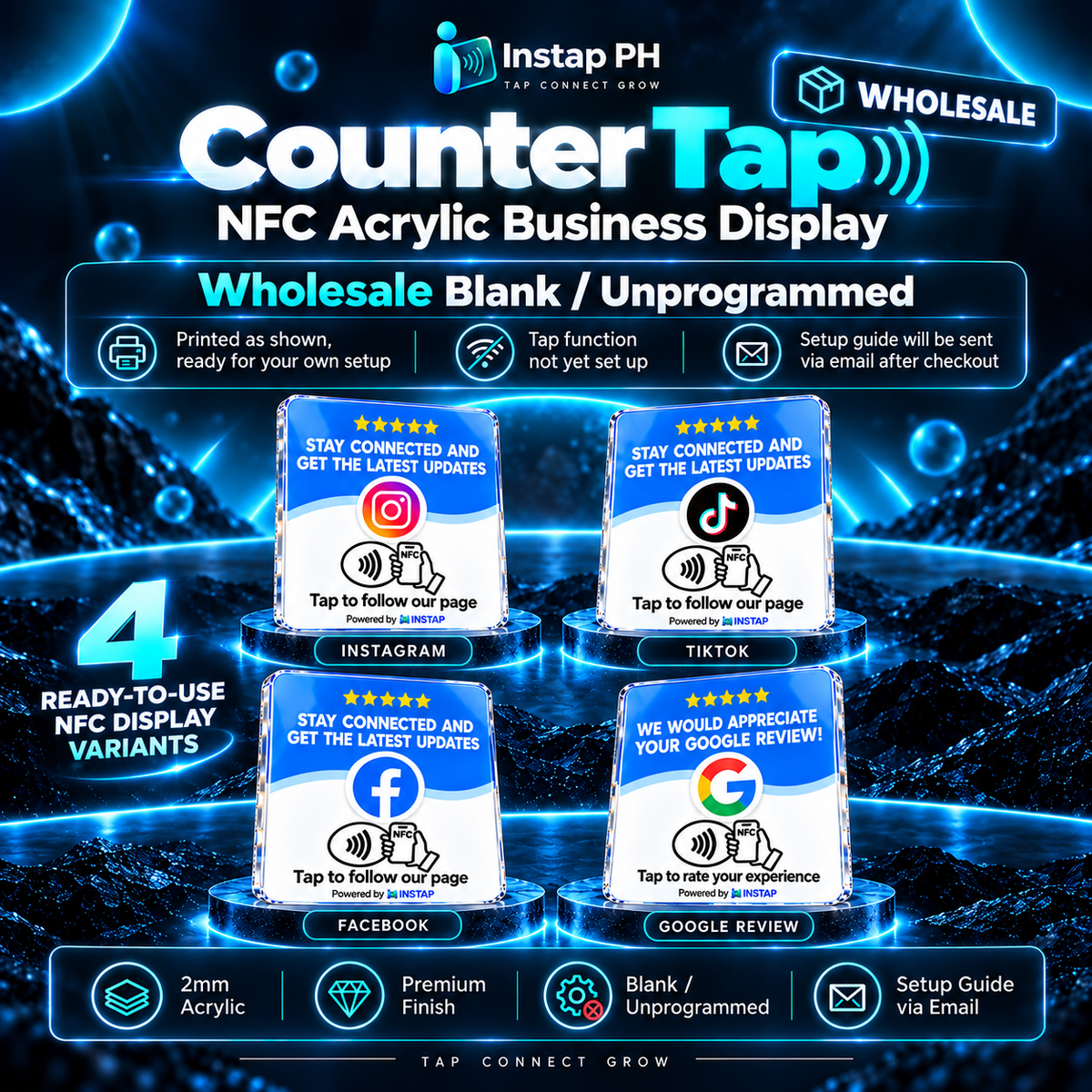 [WHOLESALE / FOR RESELLERS] BLANK Counter Tap – Blank NFC Acrylic Business Display